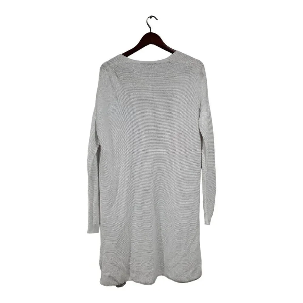 W By Worth Women's Ribbed Open Front Long Sleeve Cardigan Sweater White Pocket S